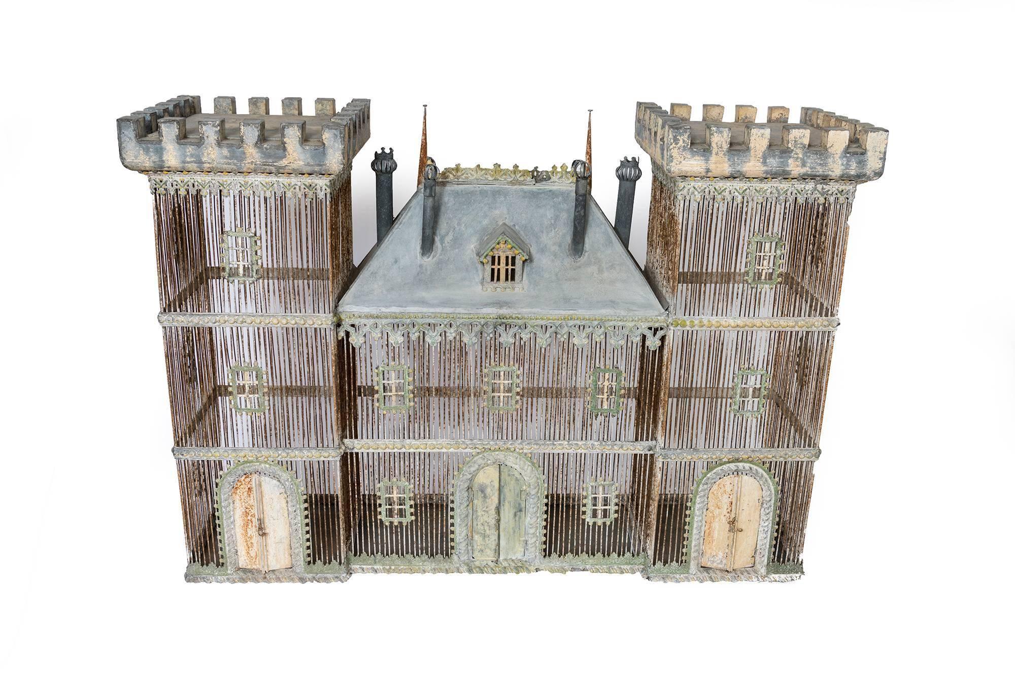 20th Century Very Large Zinc Birdcage in the Form of a Castle or Chateau For Sale