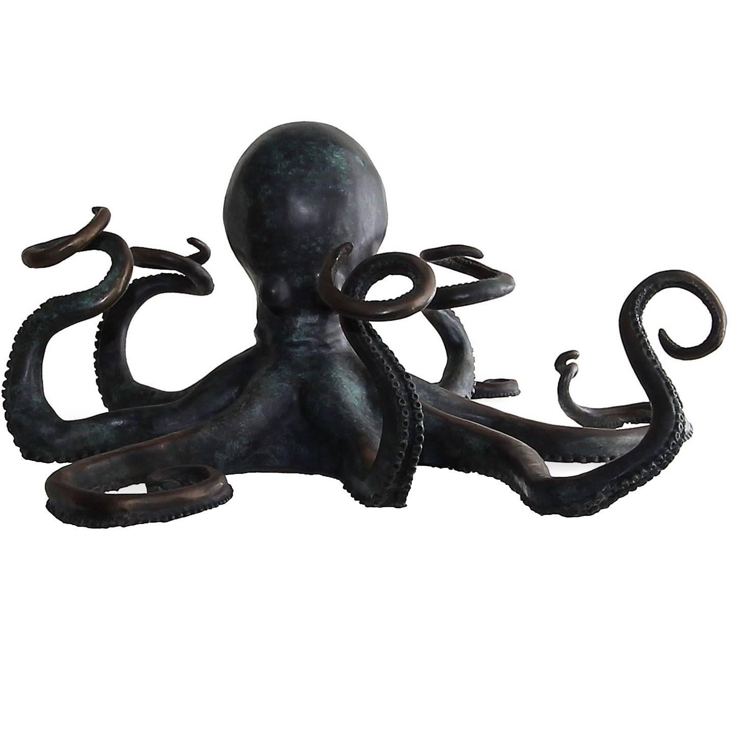 Very Large, Rare Maitland-Smith Bronze Octopus Sculpture and Wine Bottle Holder For Sale