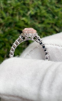 Very Light Pink Diamond Ring 1.03 Ct Type 2a GIA Long Cushion with Emeralds 18K