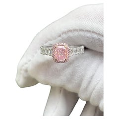 Very Light Pink Diamond Ring 1.03 Ct Type 2a GIA Long Cushion with Emeralds 18K
