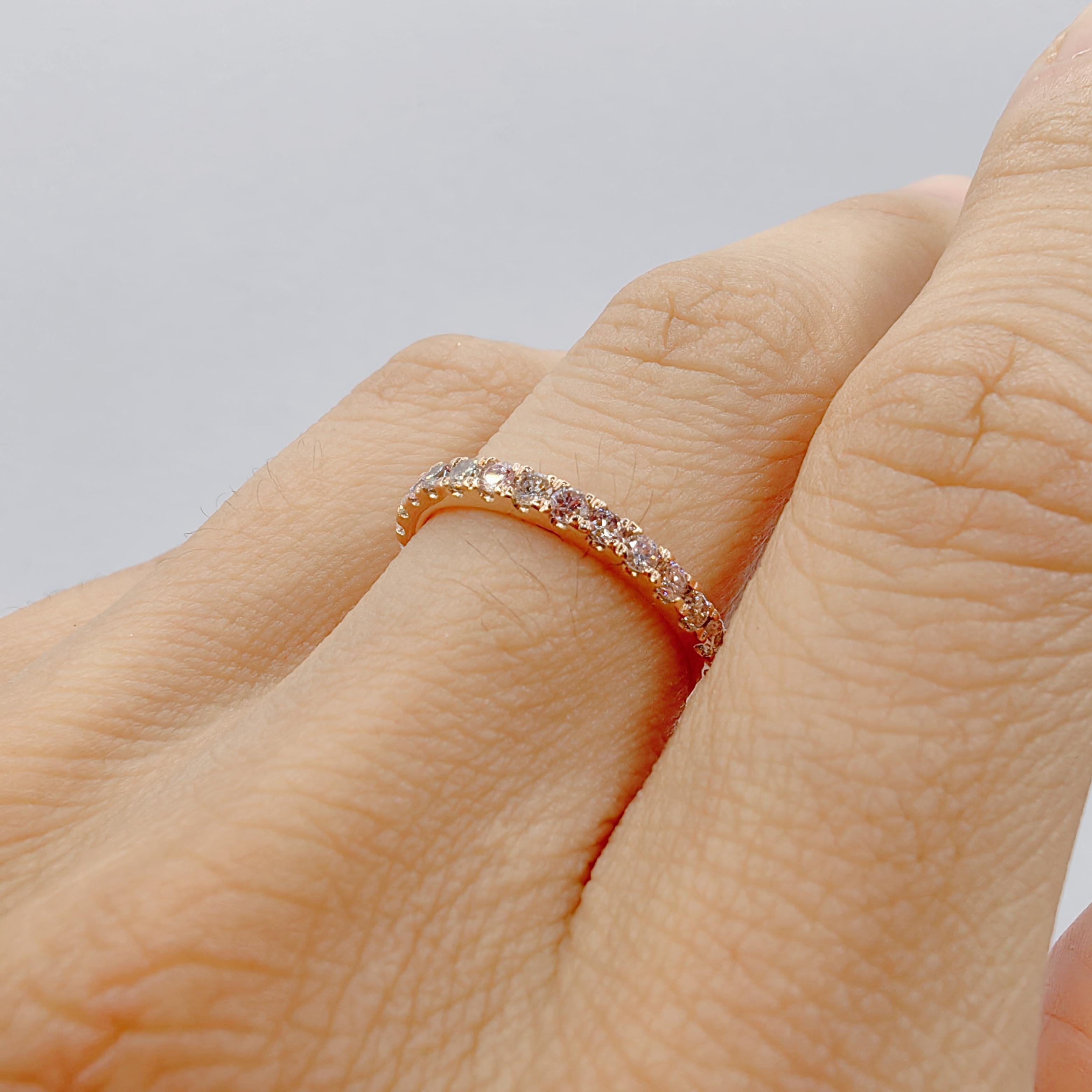Very Light Pink Natural Diamond Half Eternity Stacking Ring in 18k Rose Gold For Sale 1