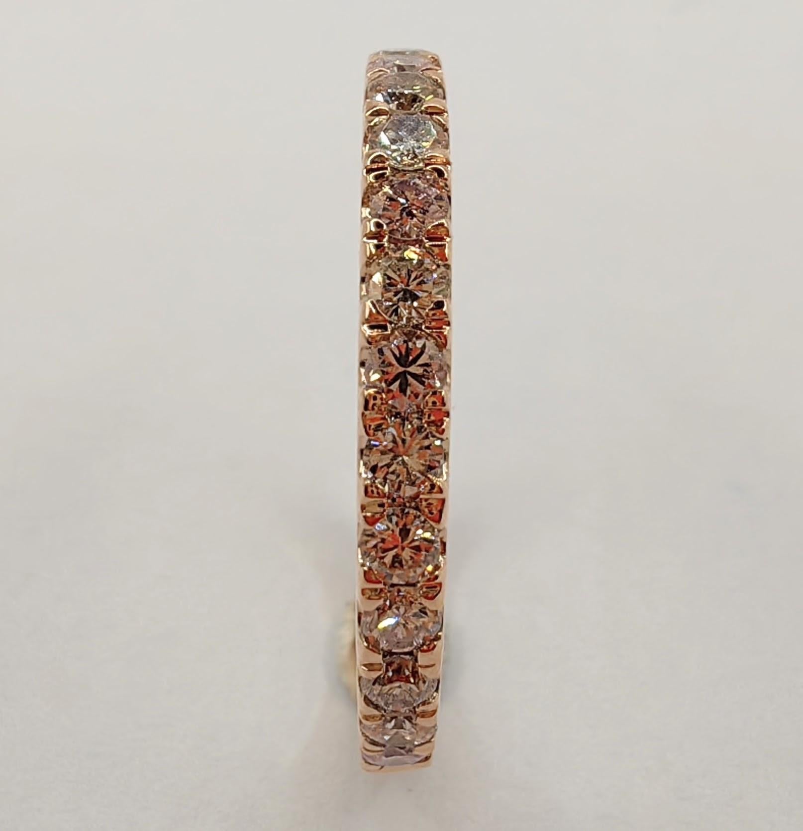 Contemporary Very Light Pink Natural Diamond Half Eternity Stacking Ring in 18k Rose Gold For Sale