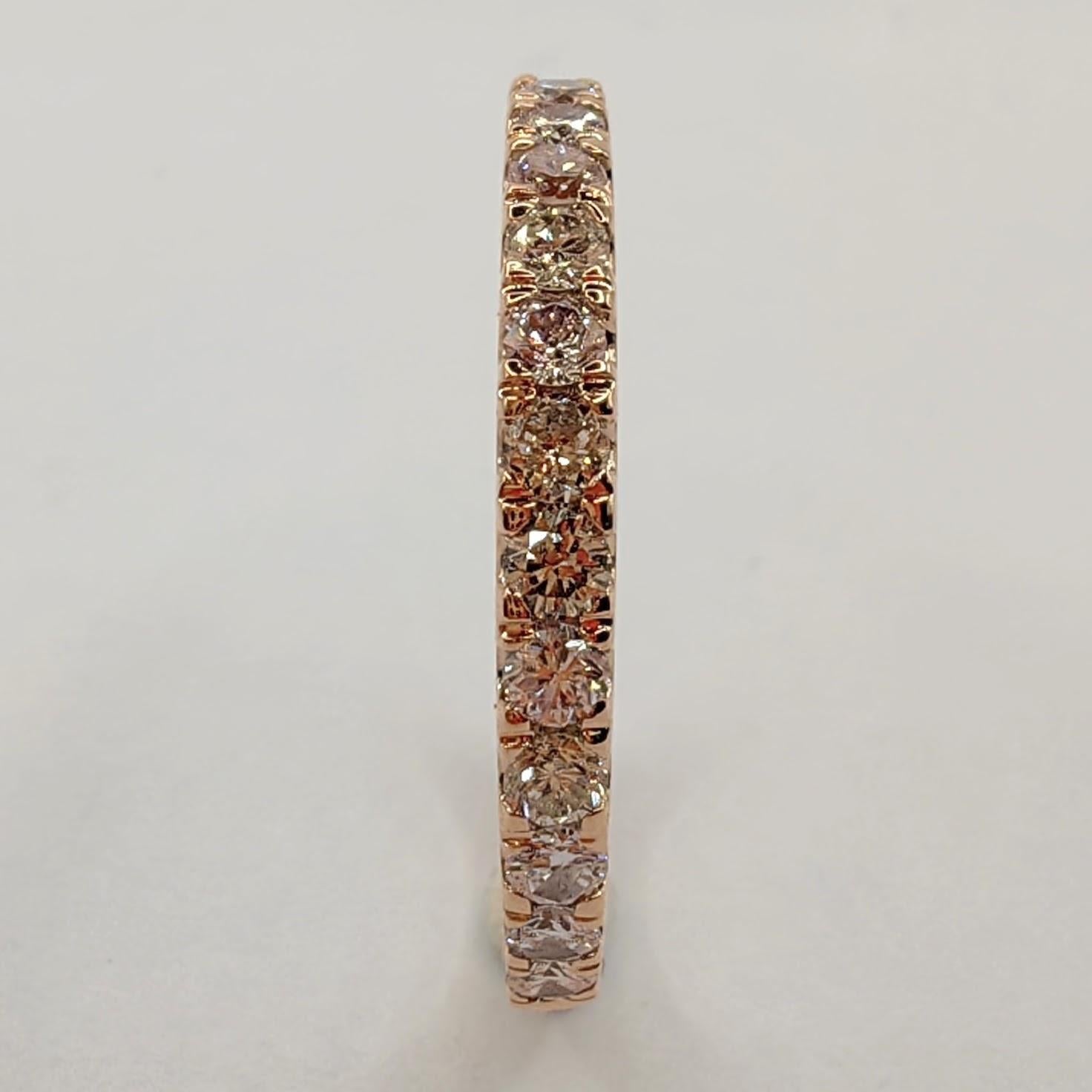Brilliant Cut Very Light Pink Natural Diamond Half Eternity Stacking Ring in 18k Rose Gold For Sale