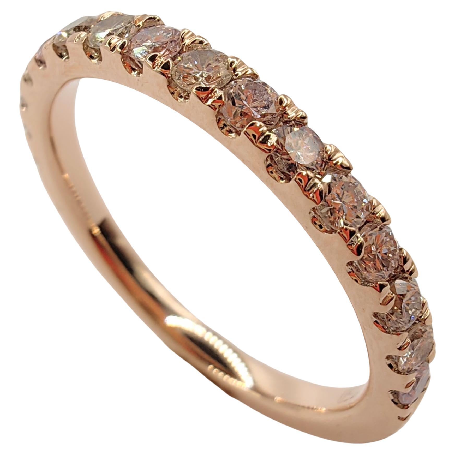 Very Light Pink Natural Diamond Half Eternity Stacking Ring in 18k Rose Gold For Sale