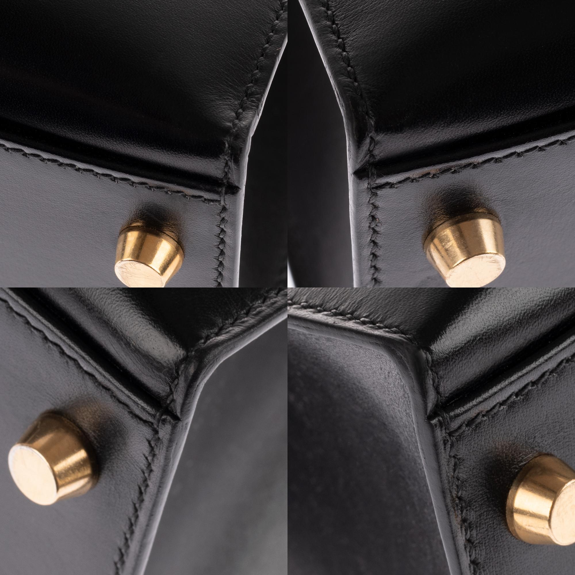 Very limited Handbag Hermès Kelly sellier 32 with strap in black calfskin, GHW! 6