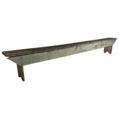 Very Long 19th Century Country Bench with Old Green Painted Surface