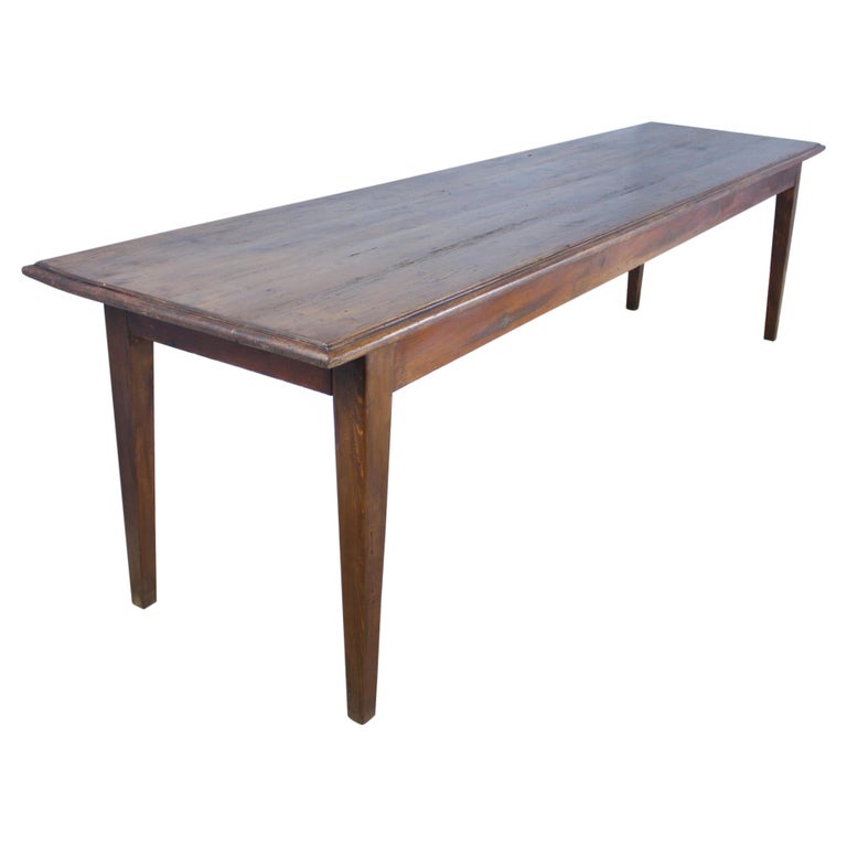 Very Long Antique French Country Pine Farm Table For Sale at 1stDibs