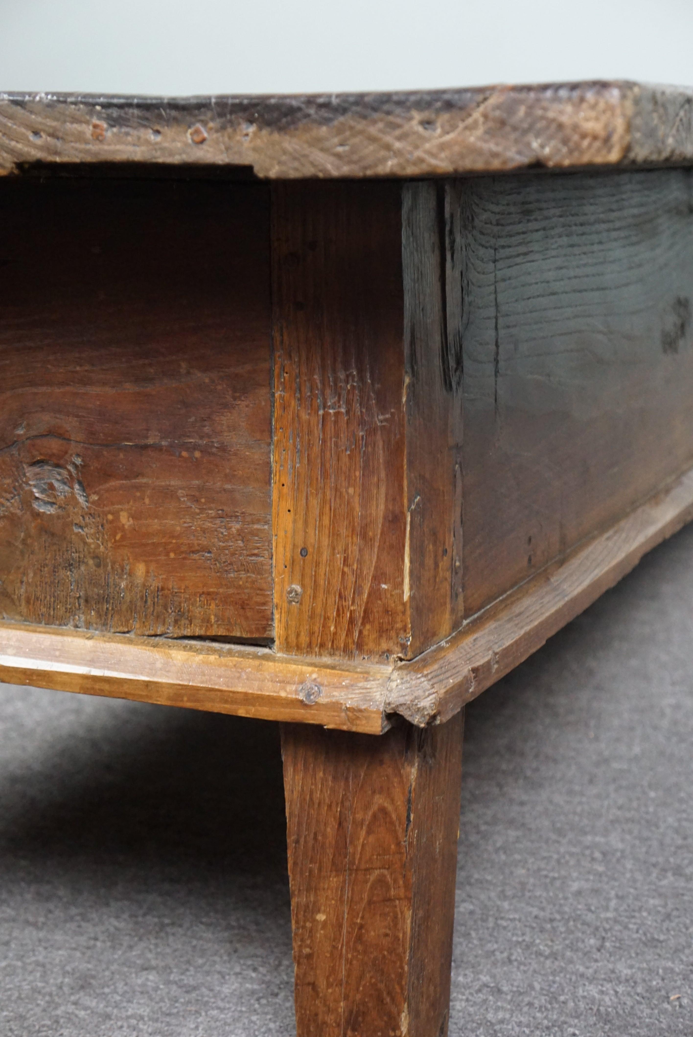 Very long antique solid oak South European coffee table, late 18th century For Sale 8