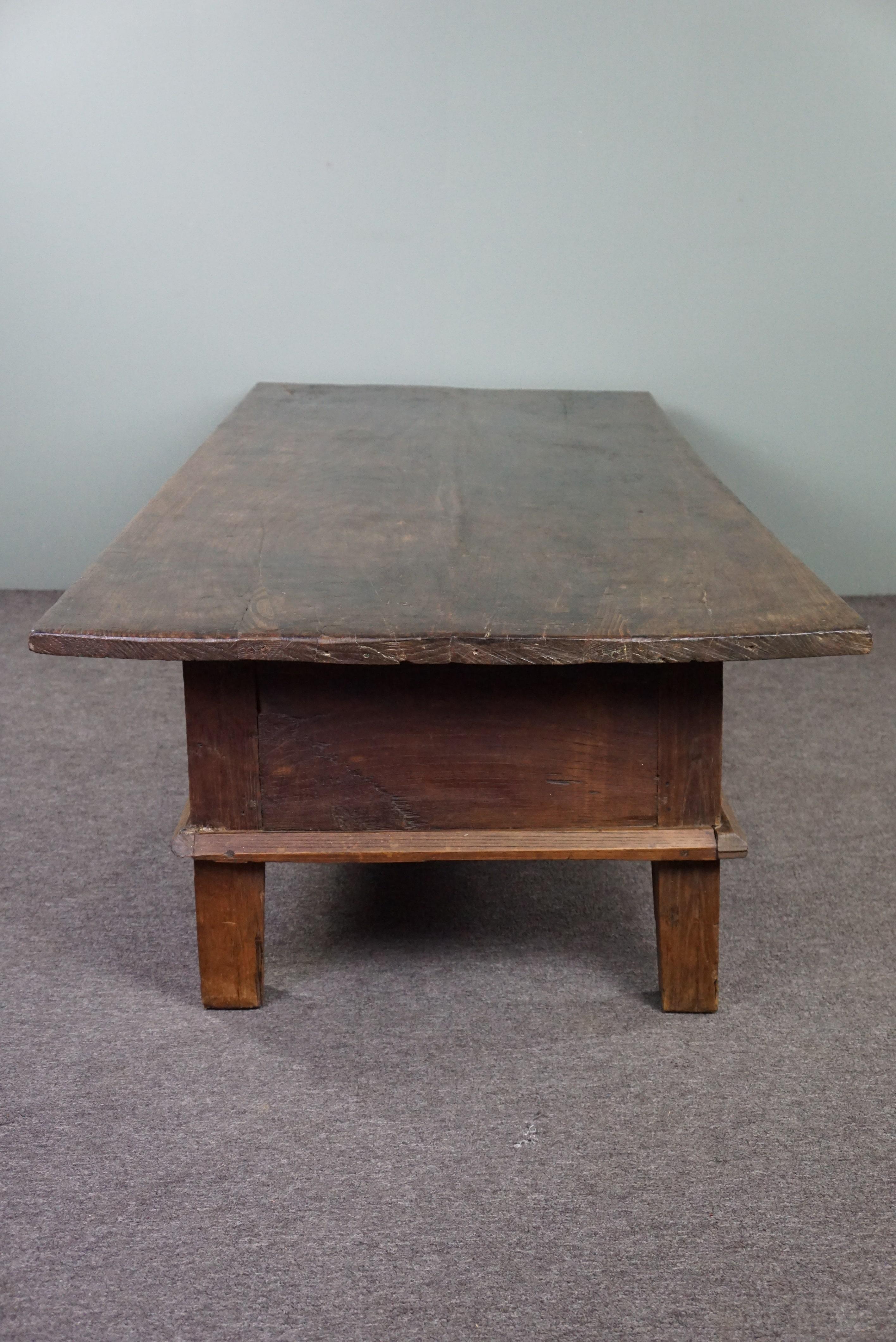 Oak Very long antique solid oak South European coffee table, late 18th century For Sale