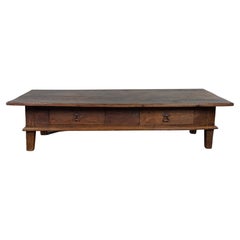 Very long antique solid oak South European coffee table, late 18th century