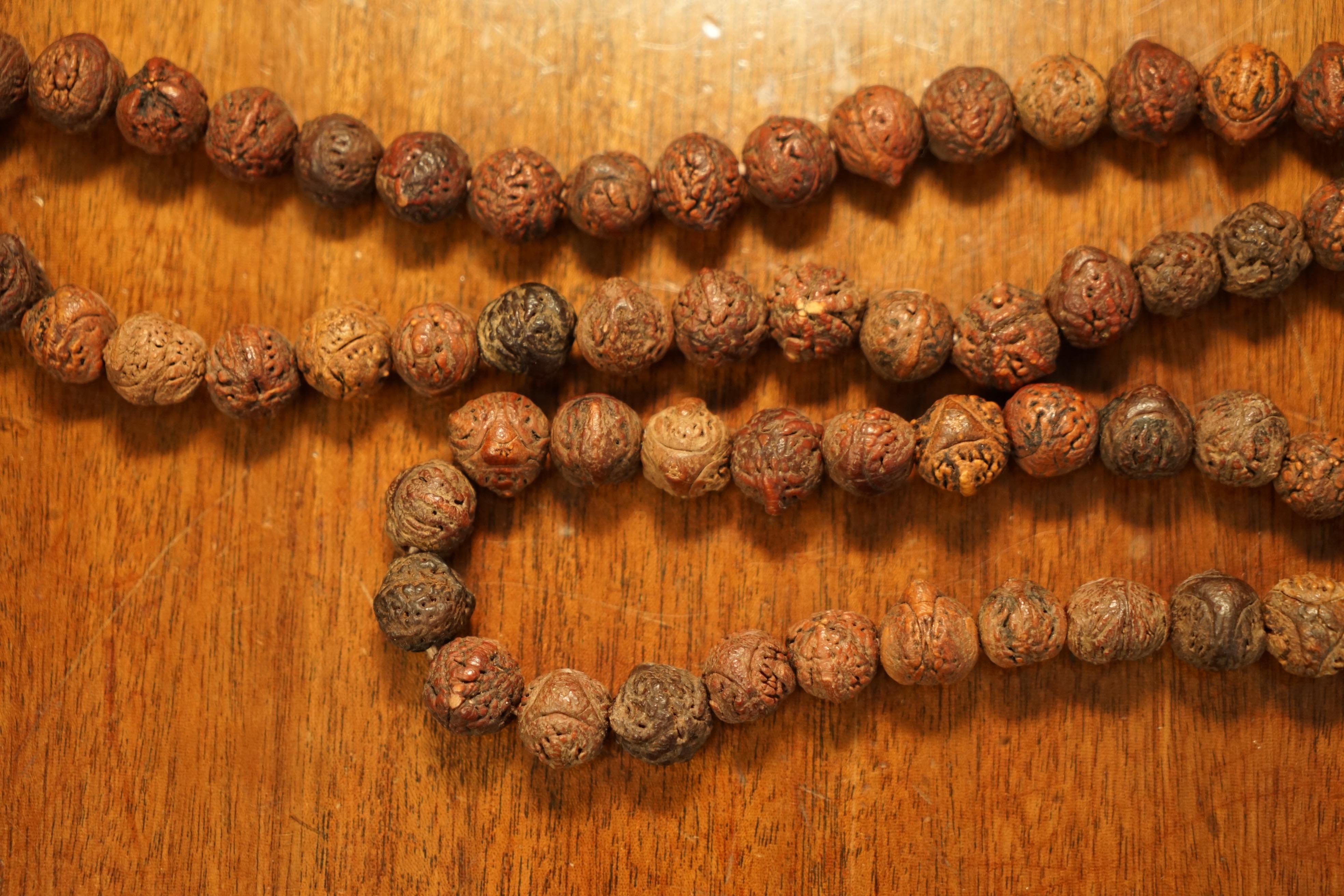 Artisan Very Long Antique Tibetan Buddist Carved Mala Beads Necklace Must See Pictures For Sale