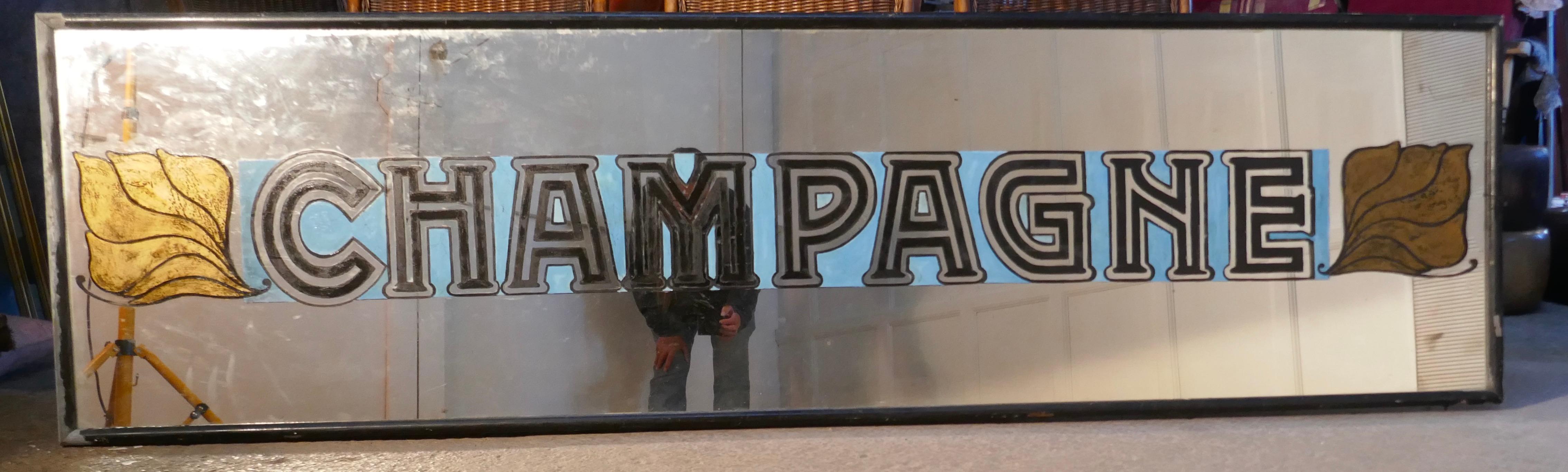Very Long Art Deco Champagne Wine Bar Wall Mirror, Original Frame In Good Condition In Godshill, Isle of Wight