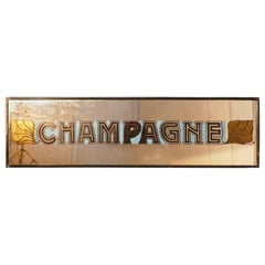 Very Long Art Deco Champagne Wine Bar Wall Mirror, Original Frame
