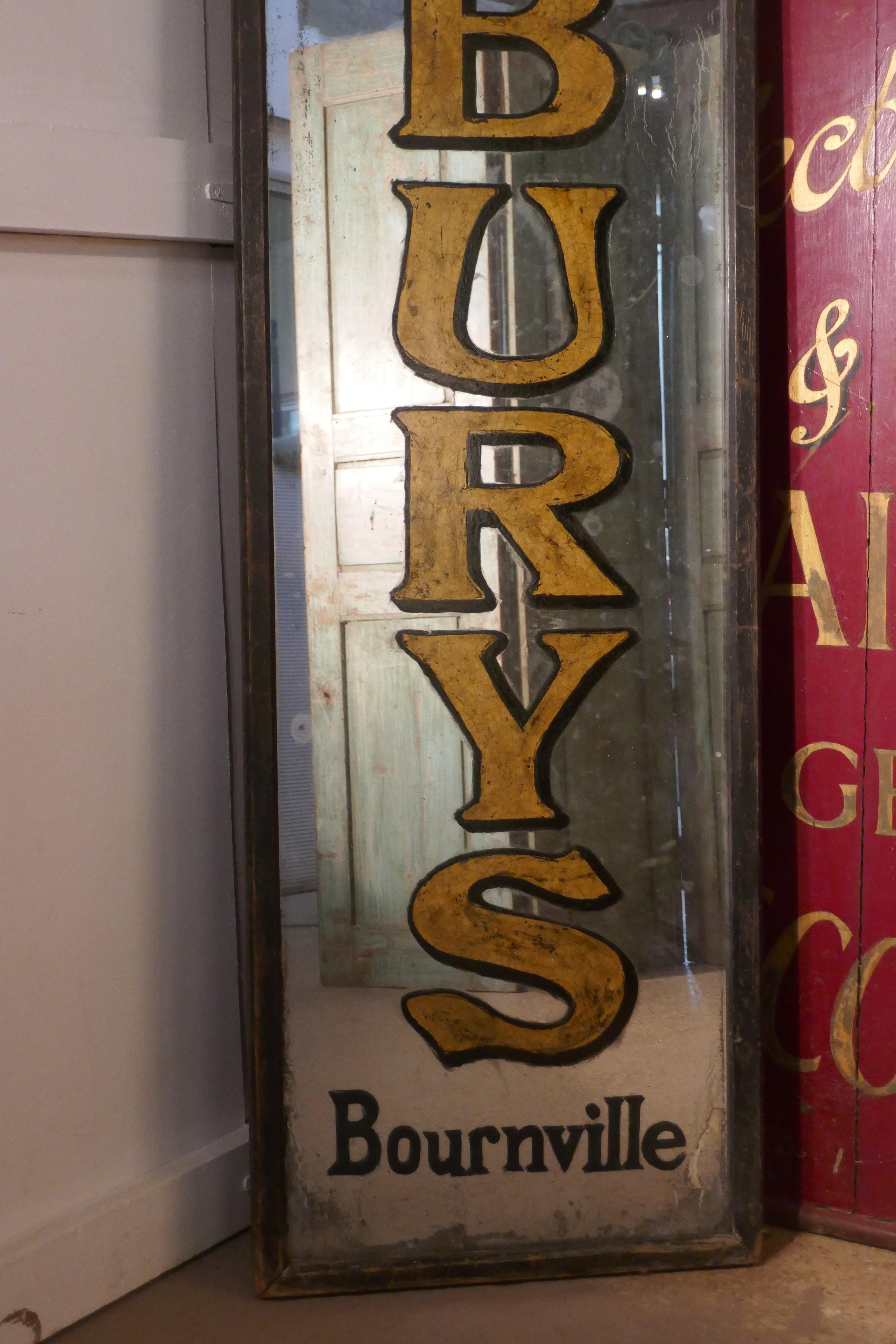 Industrial Very Long Cadbury Bournville Shop Advertising Wall Mirror, Original Frame For Sale