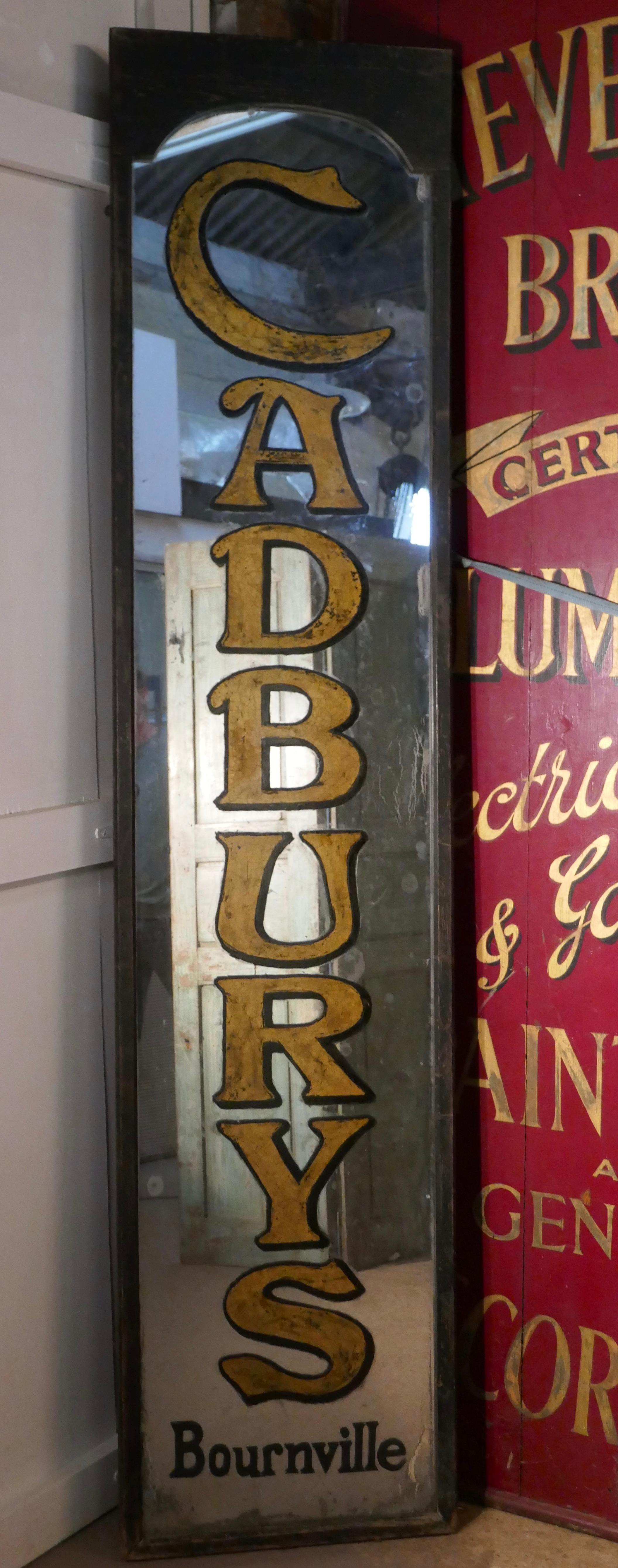 20th Century Very Long Cadbury Bournville Shop Advertising Wall Mirror, Original Frame For Sale