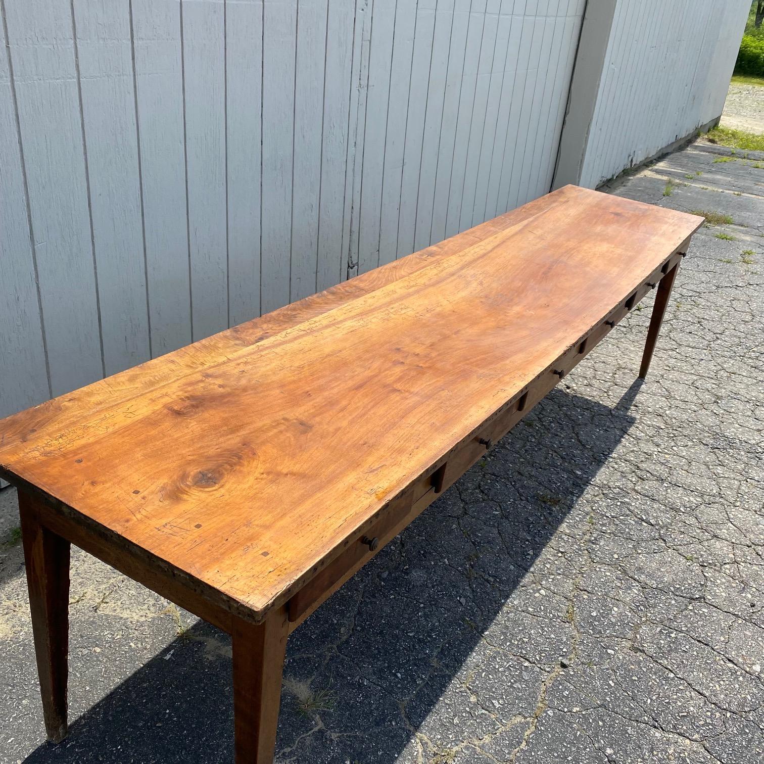 Rustic Very Long Character Rich 19th Century French Walnut Farm Table from Monastery