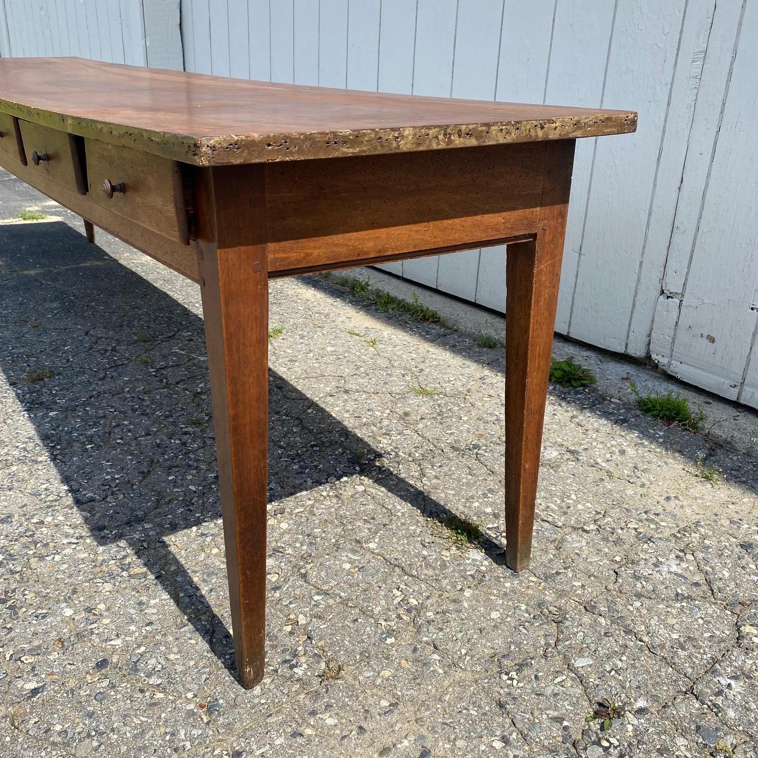 Very Long Character Rich 19th Century French Walnut Farm Table from Monastery 2
