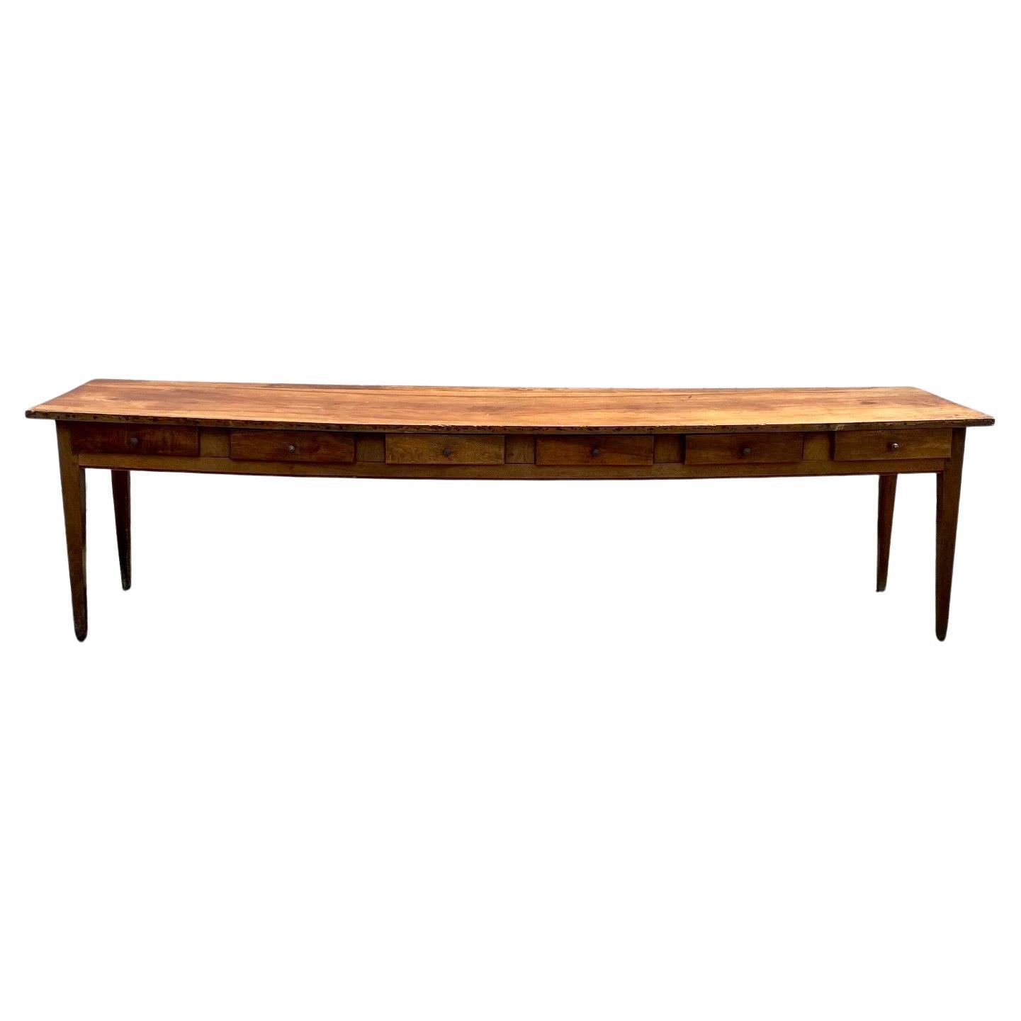 Very Long Character Rich 19th Century French Walnut Farm Table from Monastery