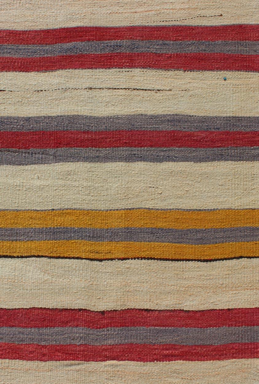 Mid-20th Century Very Long Colorful Vintage Turkish Flat-Weave Runner with Dynamic Stripe Design For Sale