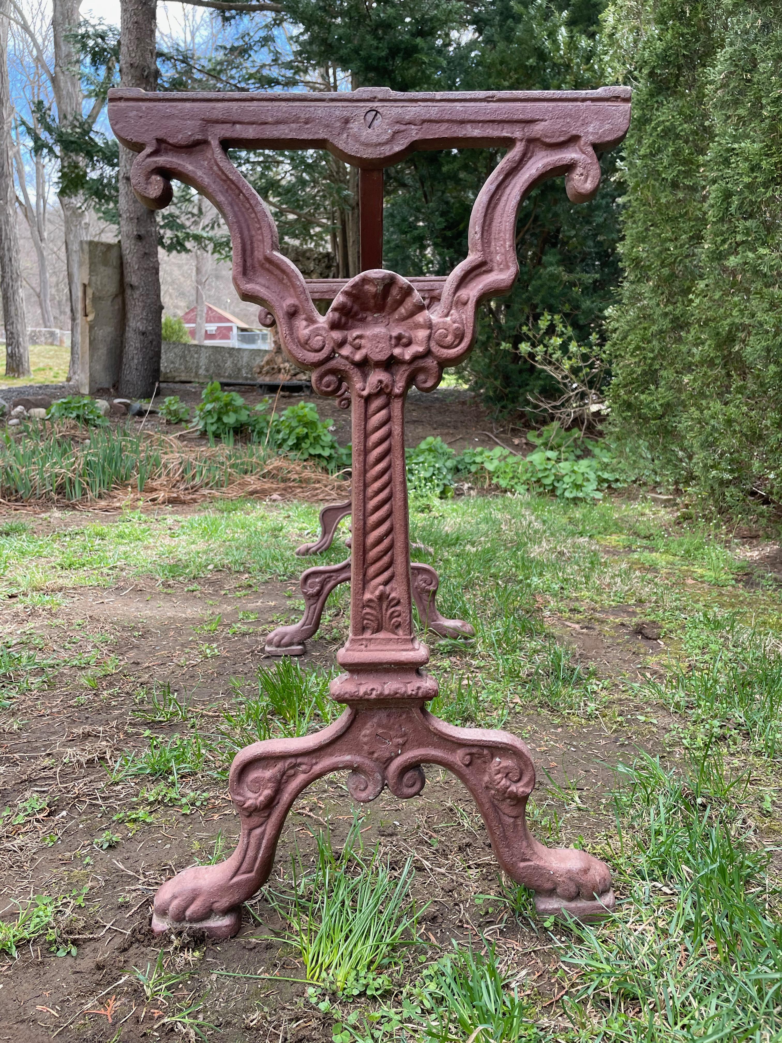 Beaux Arts Very Long French Cast Iron Bistro Table Base in Burgundy Paint