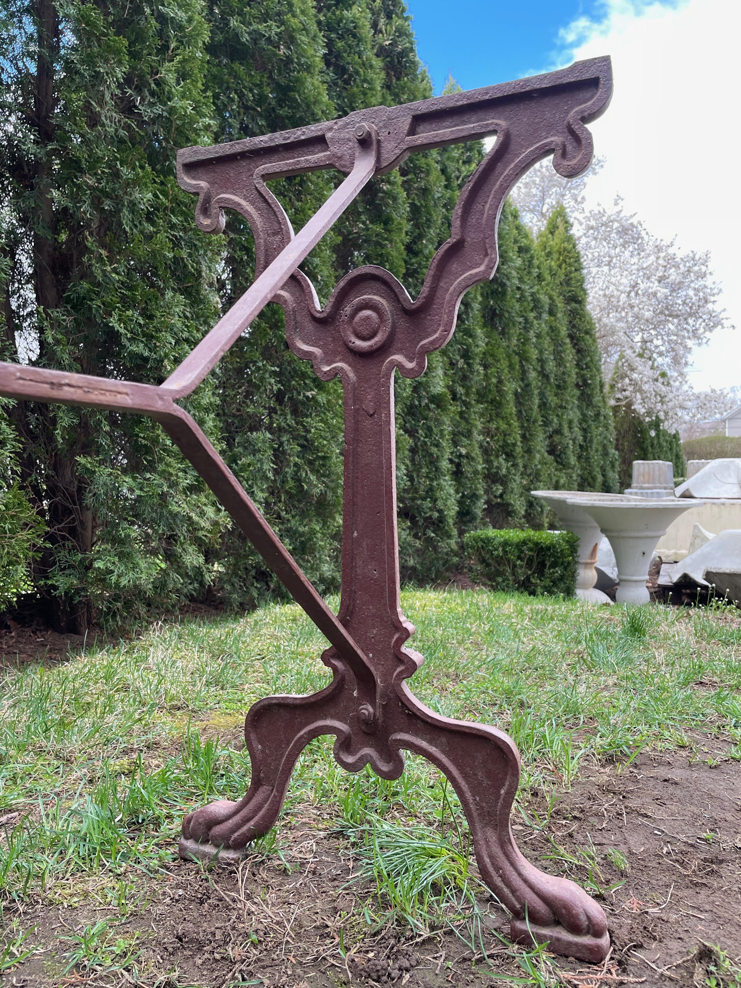 20th Century Very Long French Cast Iron Bistro Table Base in Burgundy Paint