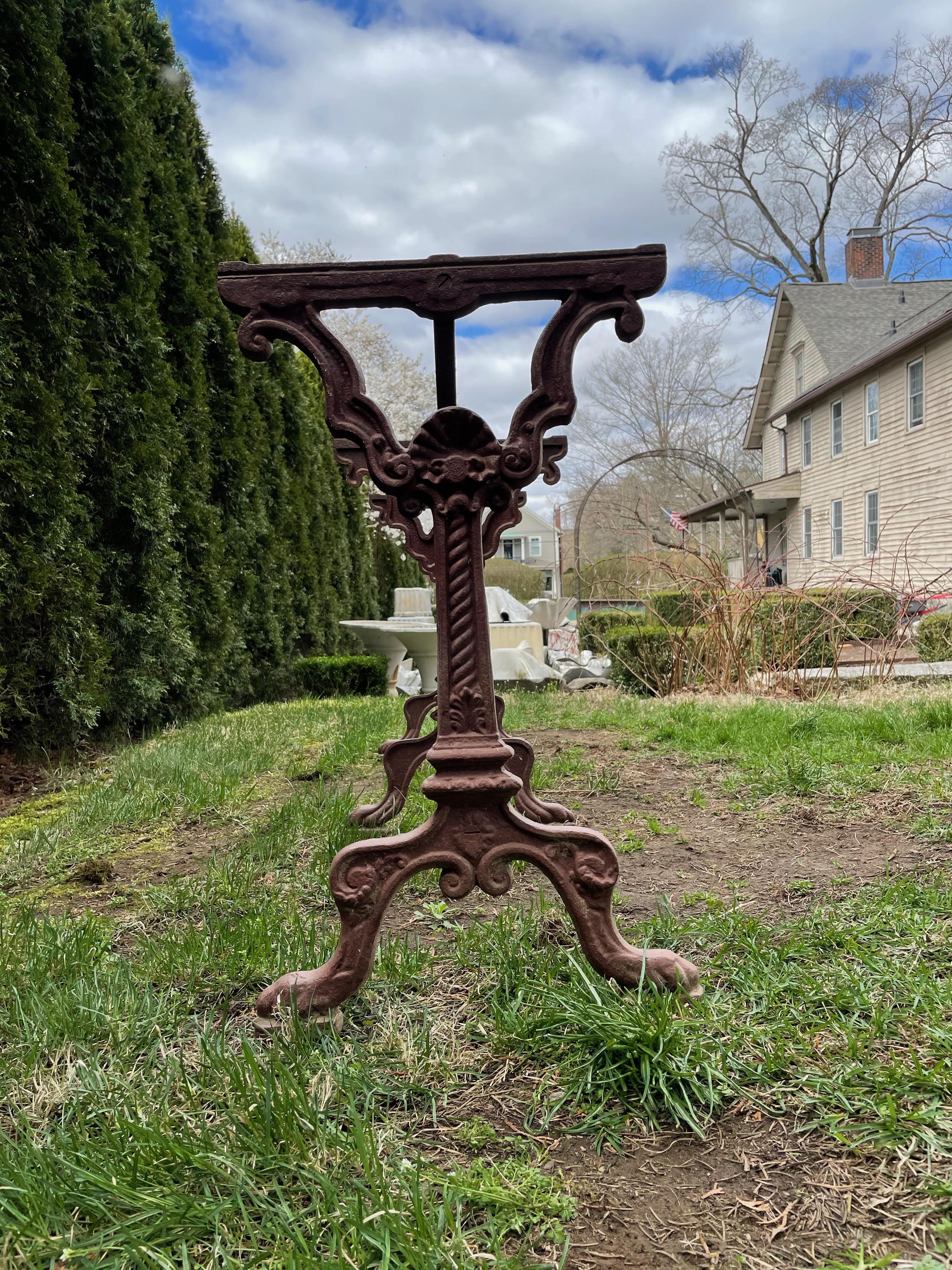 Very Long French Cast Iron Bistro Table Base in Burgundy Paint 1