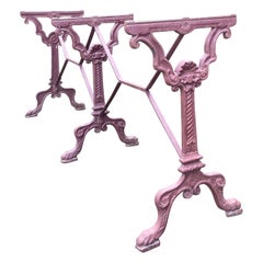 Very Long French Cast Iron Bistro Table Base in Burgundy Paint