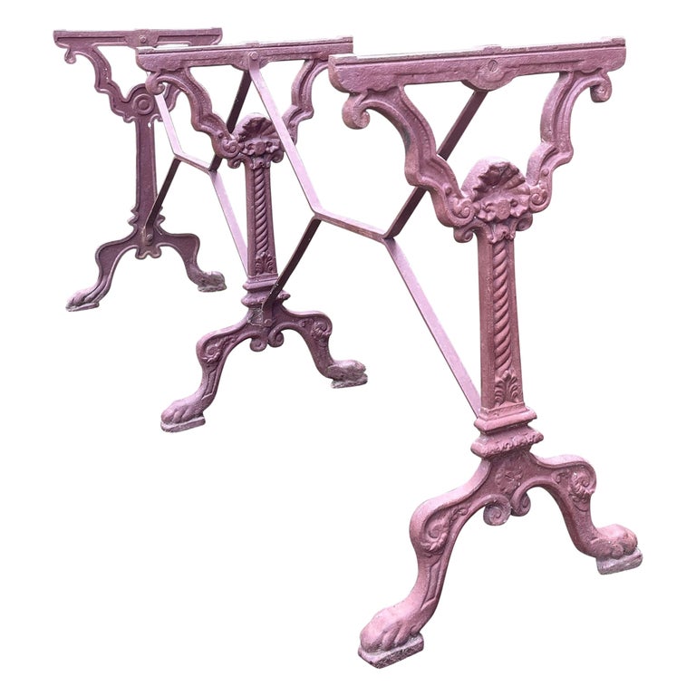 Very Long French Cast Iron Bistro Table Base in Burgundy Paint at 1stDibs