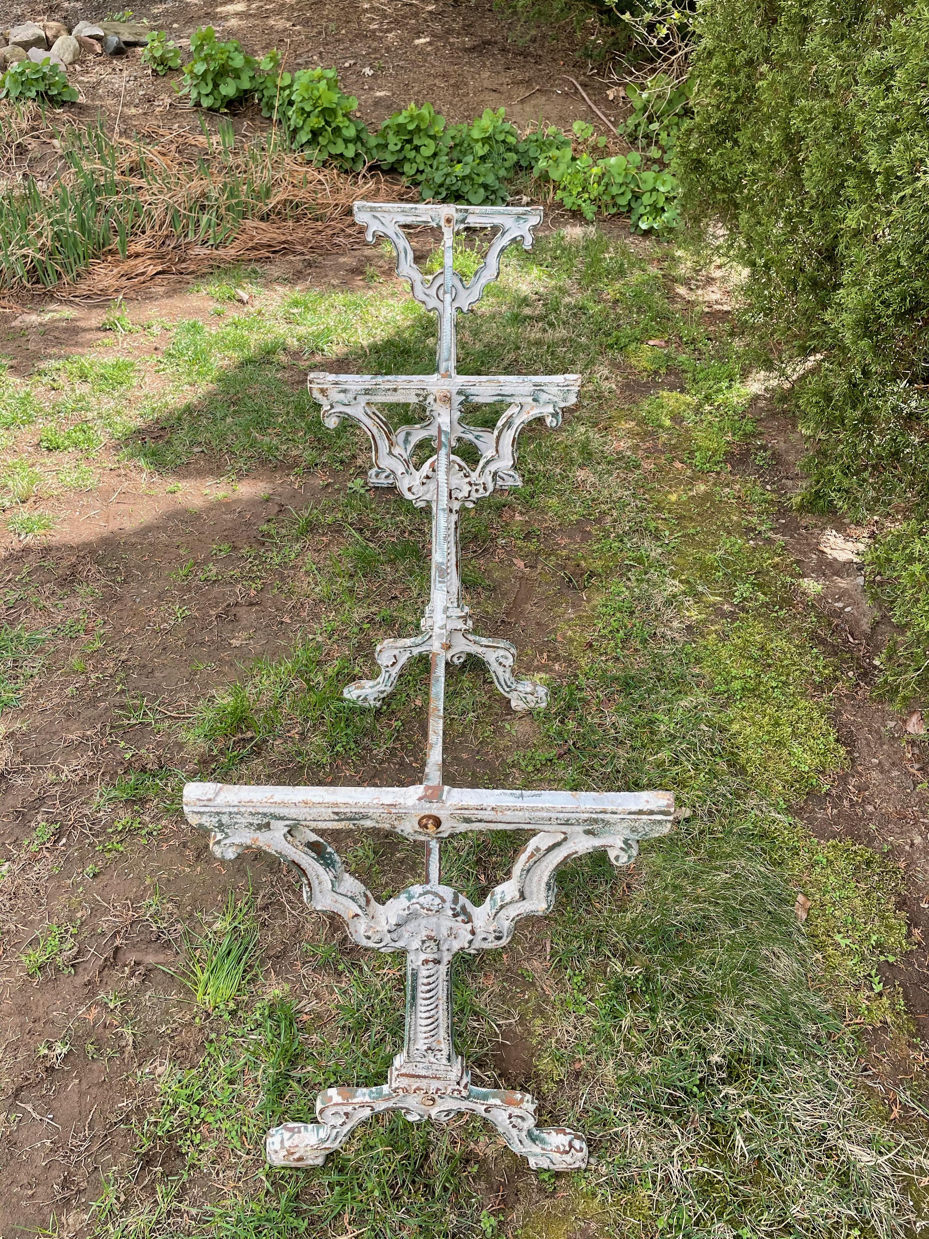 Very Long French Cast Iron Bistro Table Base in White In Good Condition In Woodbury, CT