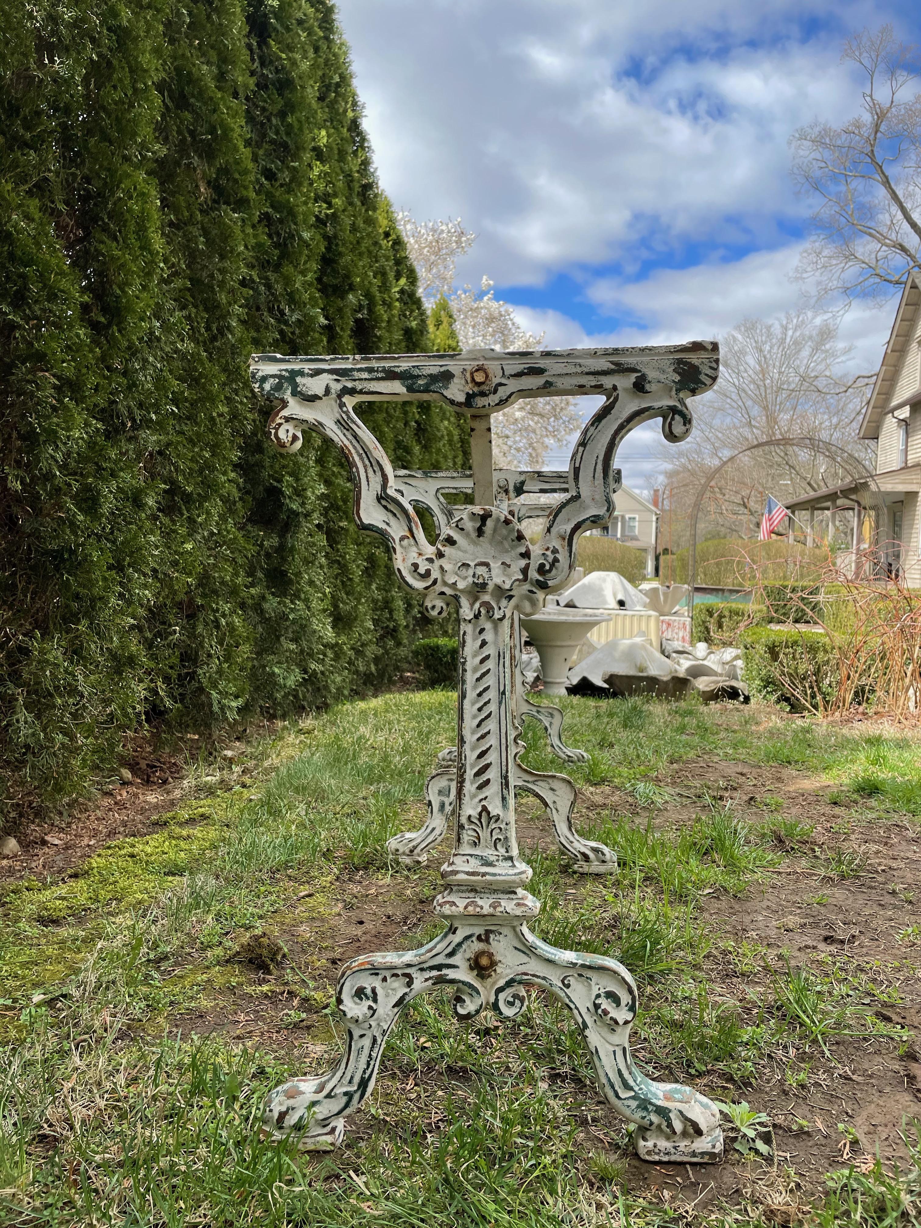 Very Long French Cast Iron Bistro Table Base in White 1