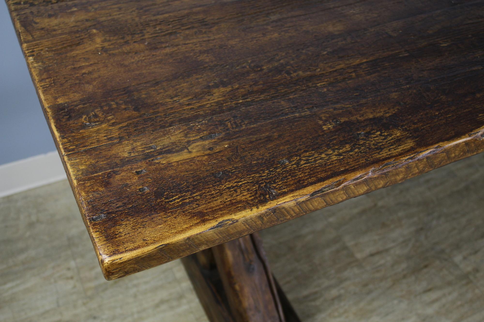 19th Century Very Long French Pine Refectory Table with Trestle Base