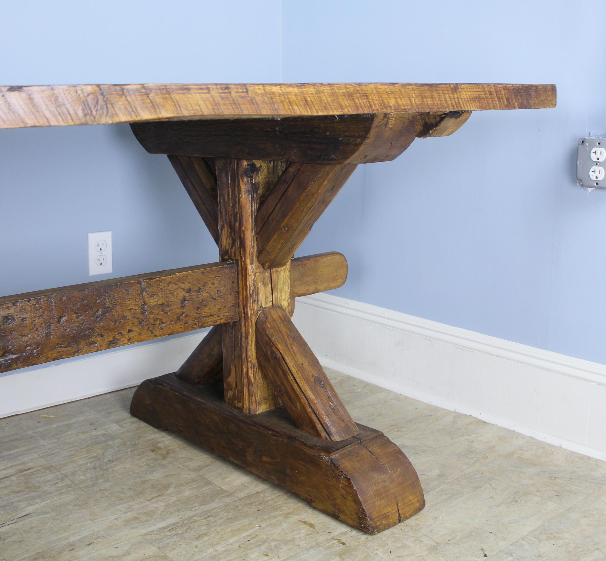 Very Long French Pine Refectory Table with Trestle Base 2