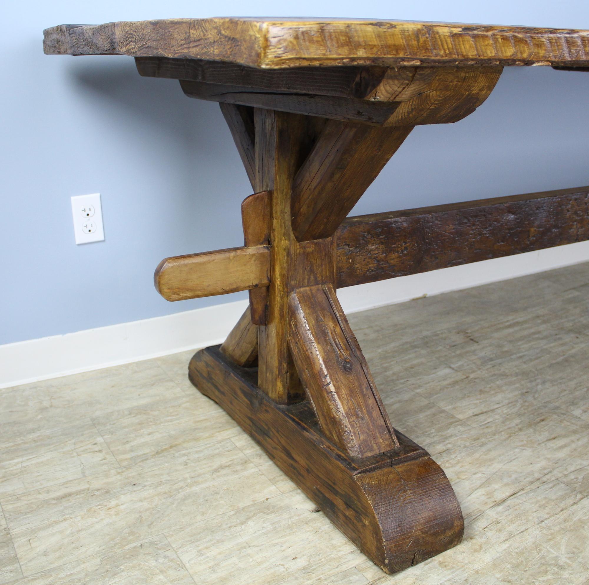 Very Long French Pine Refectory Table with Trestle Base 3