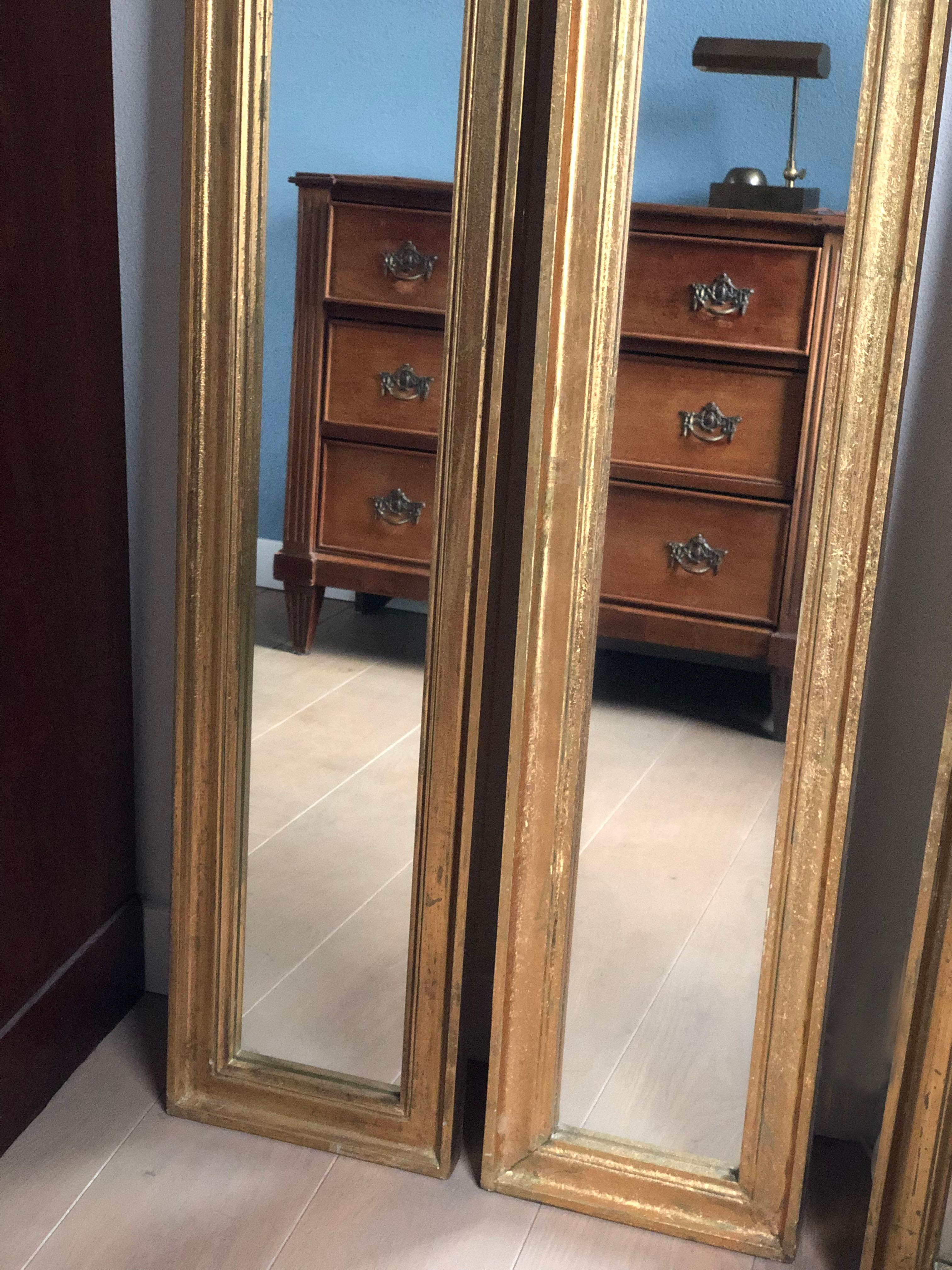 Very Long Full Length Gilded Mirror 1980s Set of 3 1