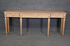 Very Long Gilded Distressed Painted French Louis XVI Console Table Circa 1990