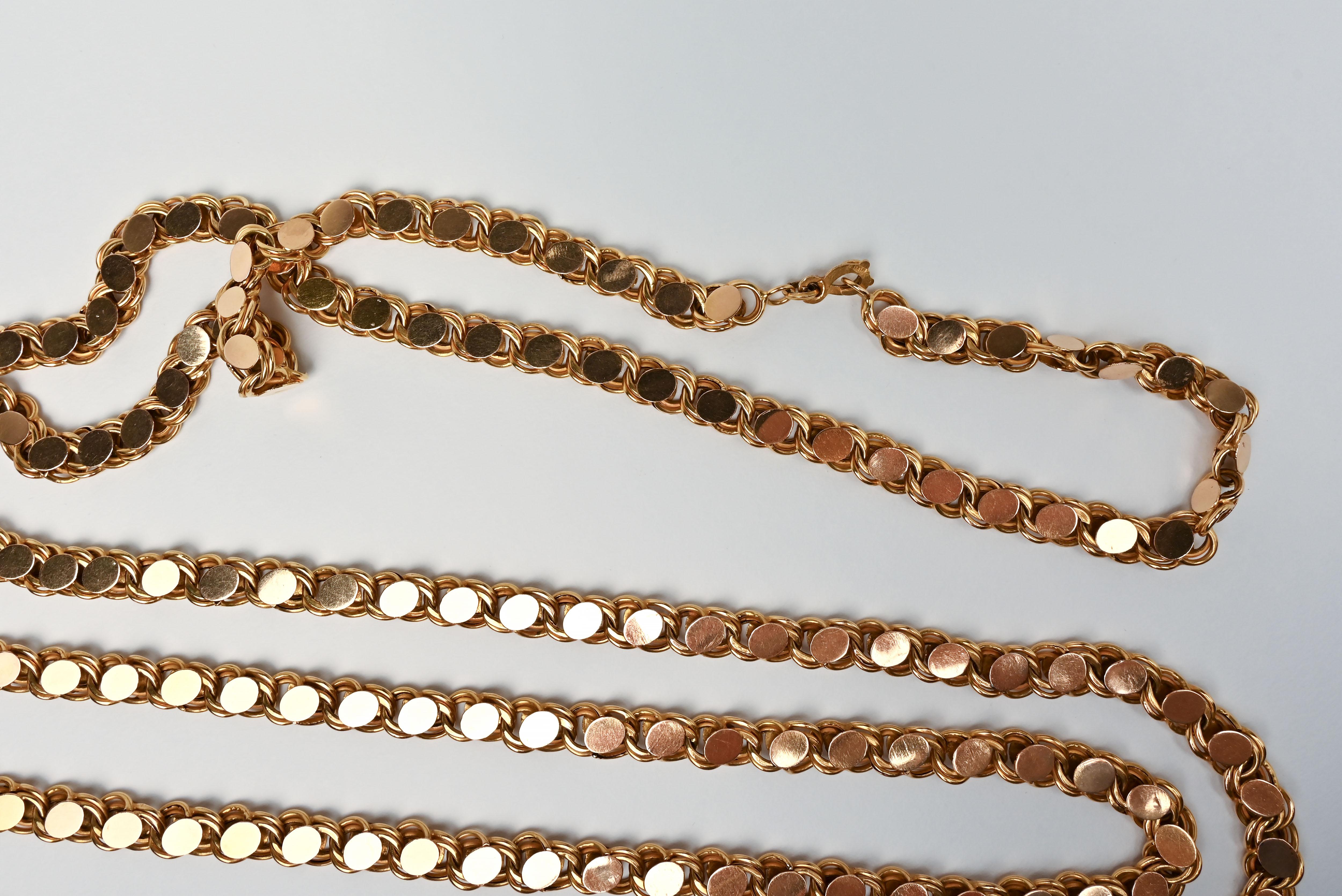 Very Long Handmade Gold Chain Necklace In New Condition For Sale In Darnestown, MD
