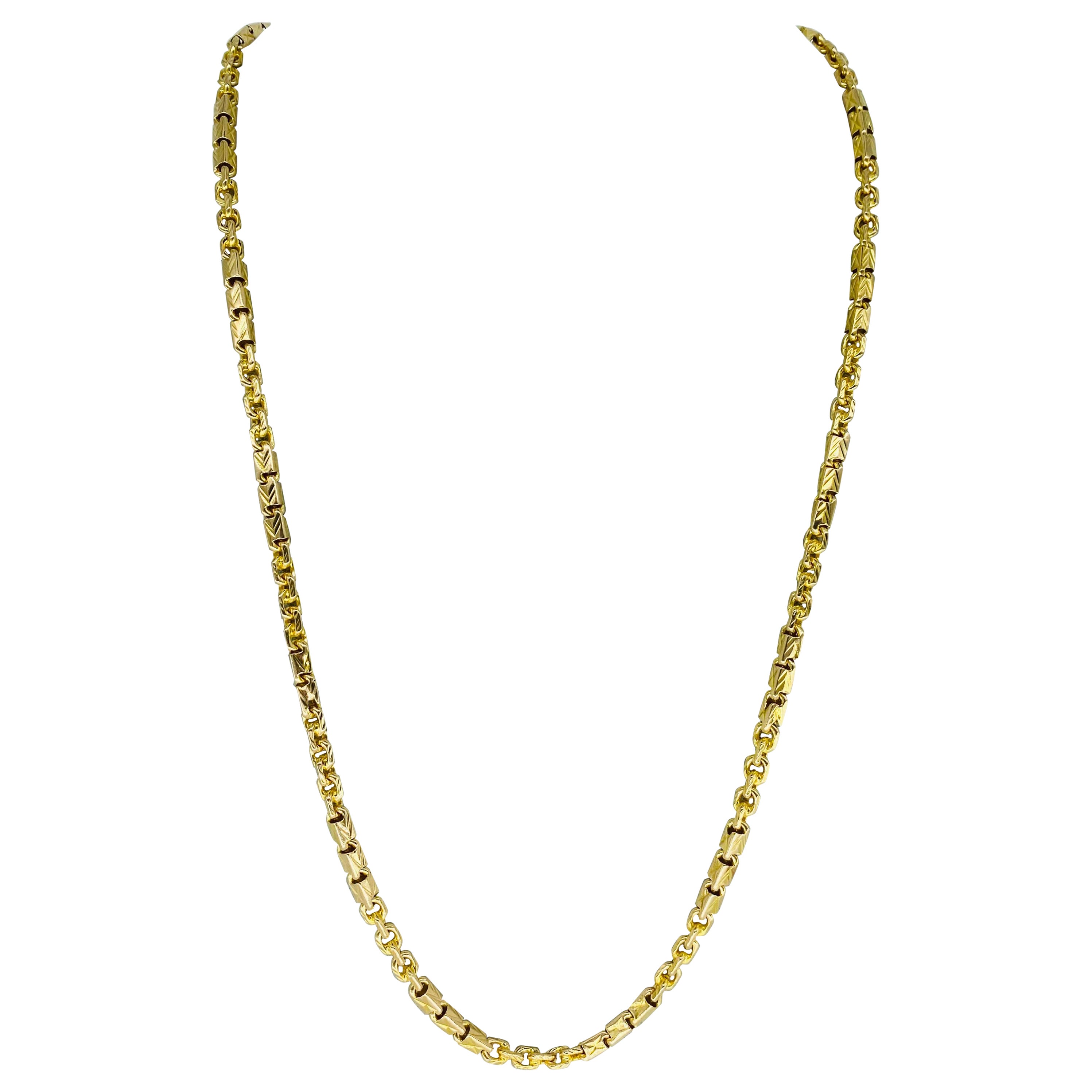 Very Long Heavy Fancy Link Vintage Men’s 3D Diamond Cut Chain For Sale