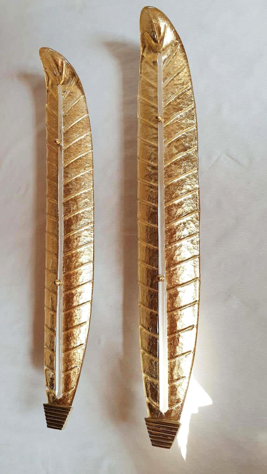 Mid Century Gold Murano Glass Very Large Sconces, Barovier Style - a pair In Excellent Condition In Dallas, TX