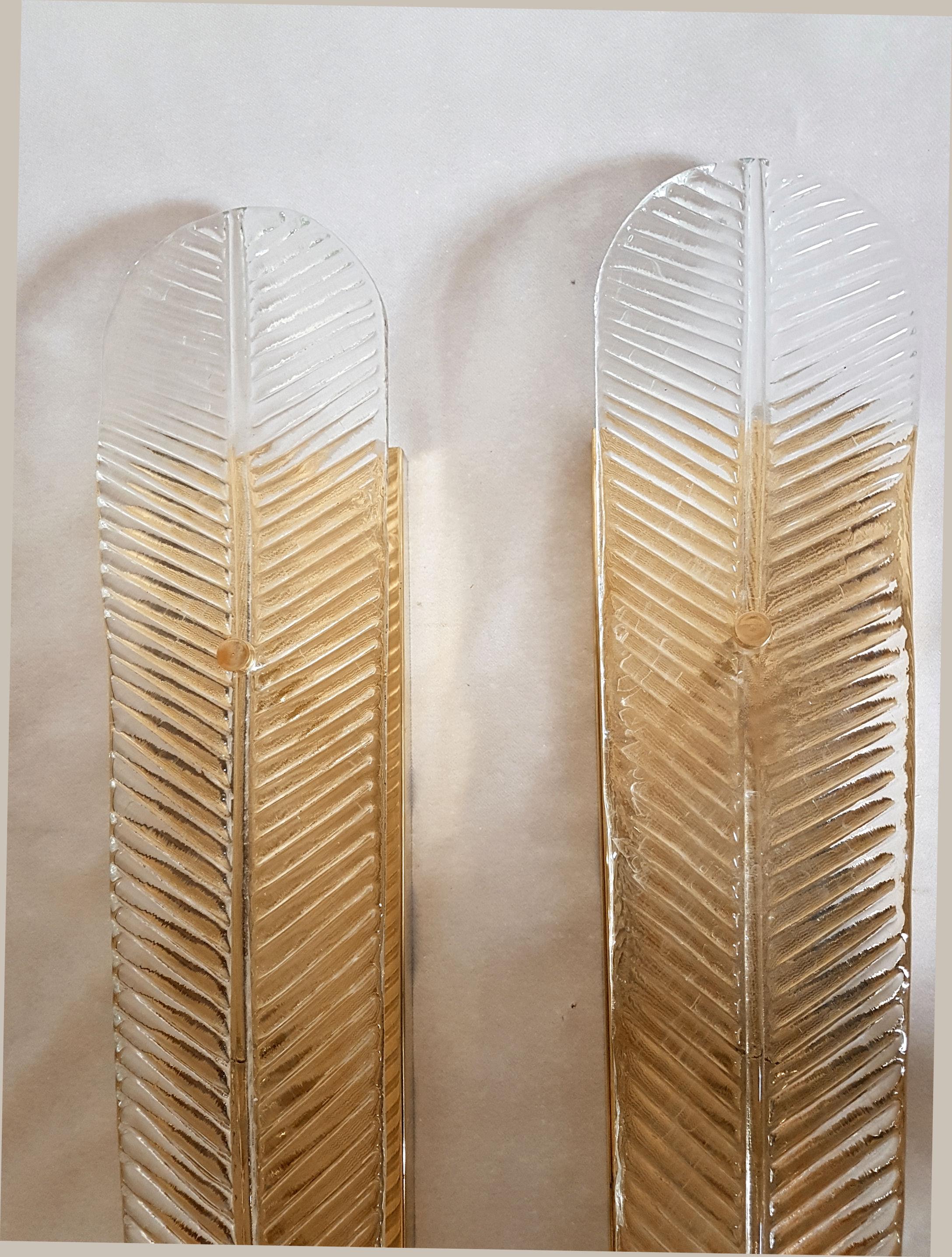 Mid-20th Century Very Long Murano Clear Glass Leave Sconces, Mid-Century Modern, by Barovier 1960