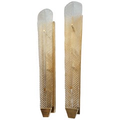 Very Long Murano Clear Glass Leave Sconces, Mid-Century Modern, by Barovier 1960