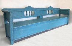 Very Long Painted 19th Century Bench with Storage