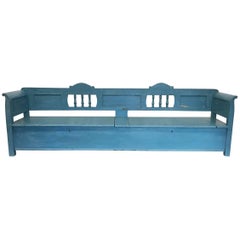 Very Long Painted 19th Century Bench with Storage