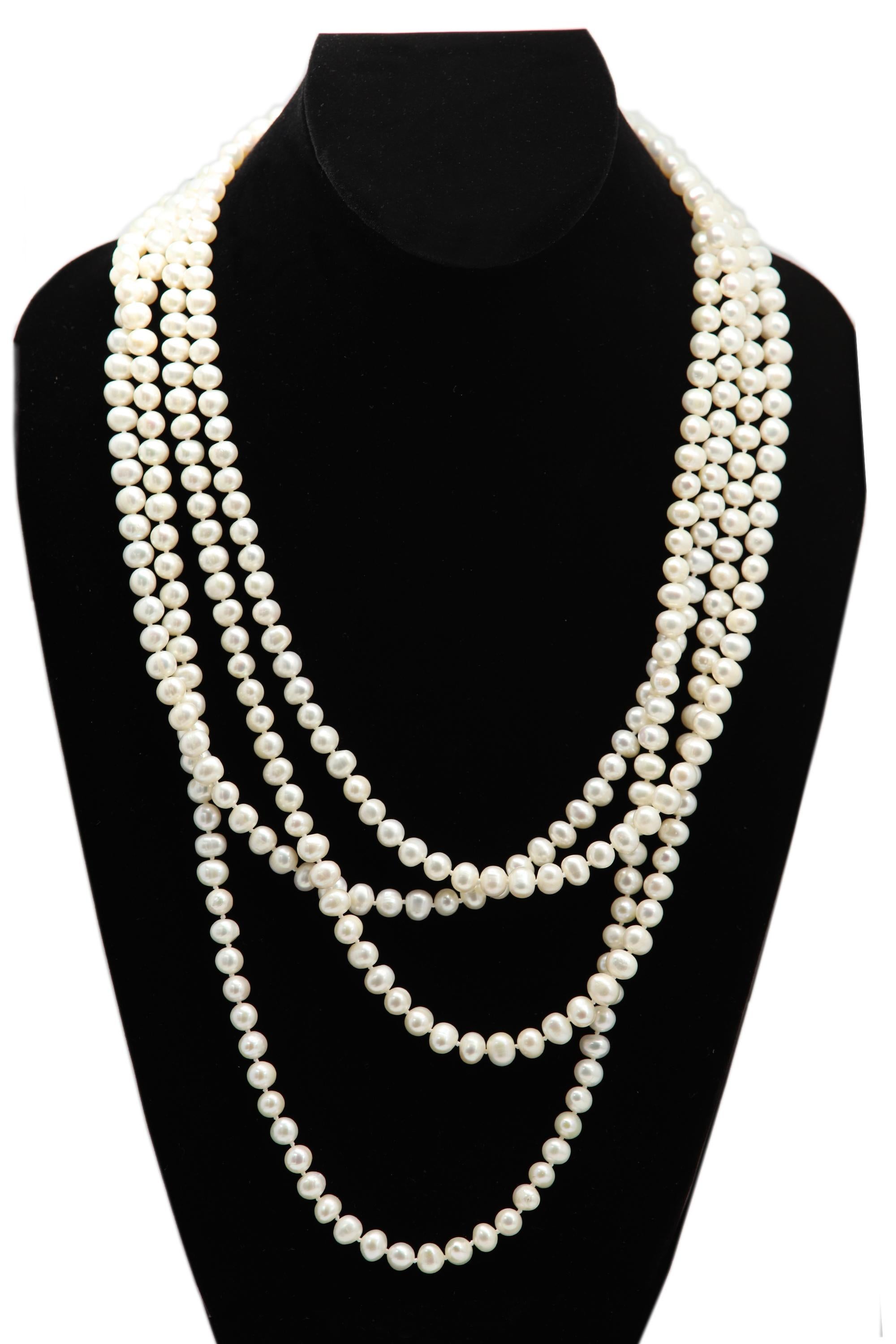 Women's Very Long Pearl String Necklace fresh water Pearls 100 Inches Long Pearl Strand For Sale
