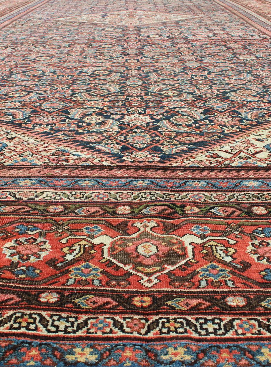 Very Long Persian Sultanabad Rug with Herati Design in Dark Blue and Red 4