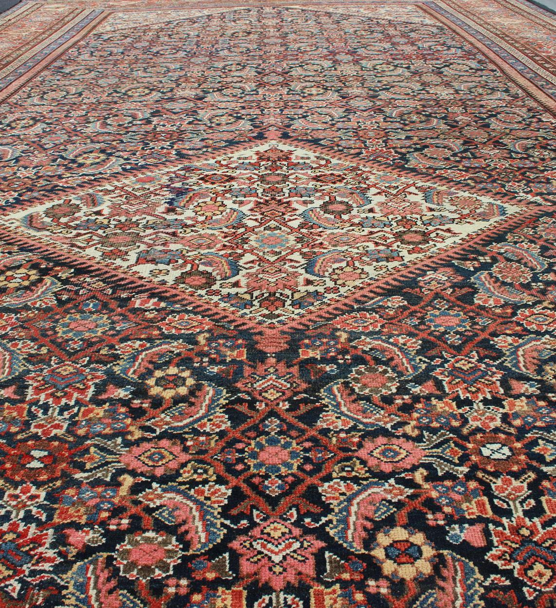Very Long Persian Sultanabad Rug with Herati Design in Dark Blue and Red 5
