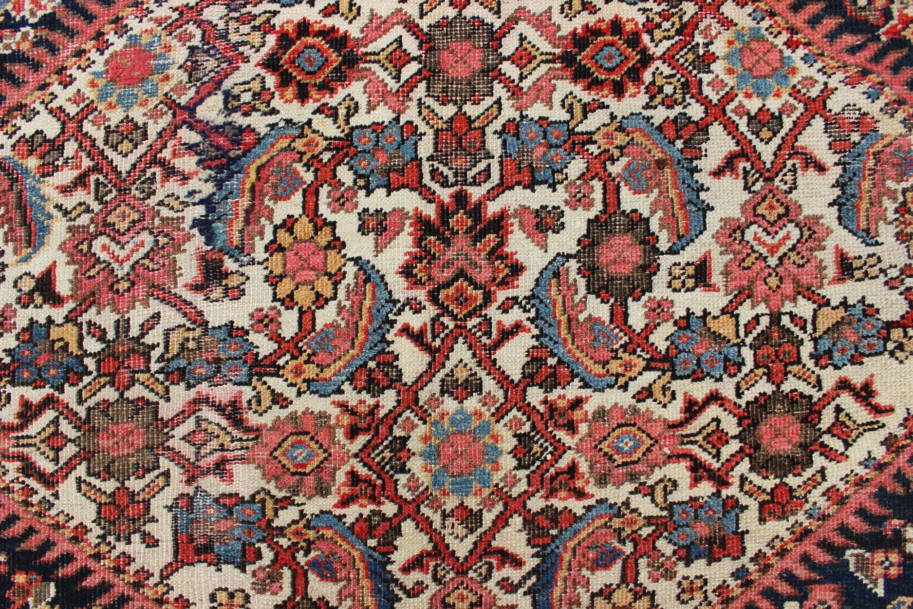Very Long Persian Sultanabad Rug with Herati Design in Dark Blue and Red 6
