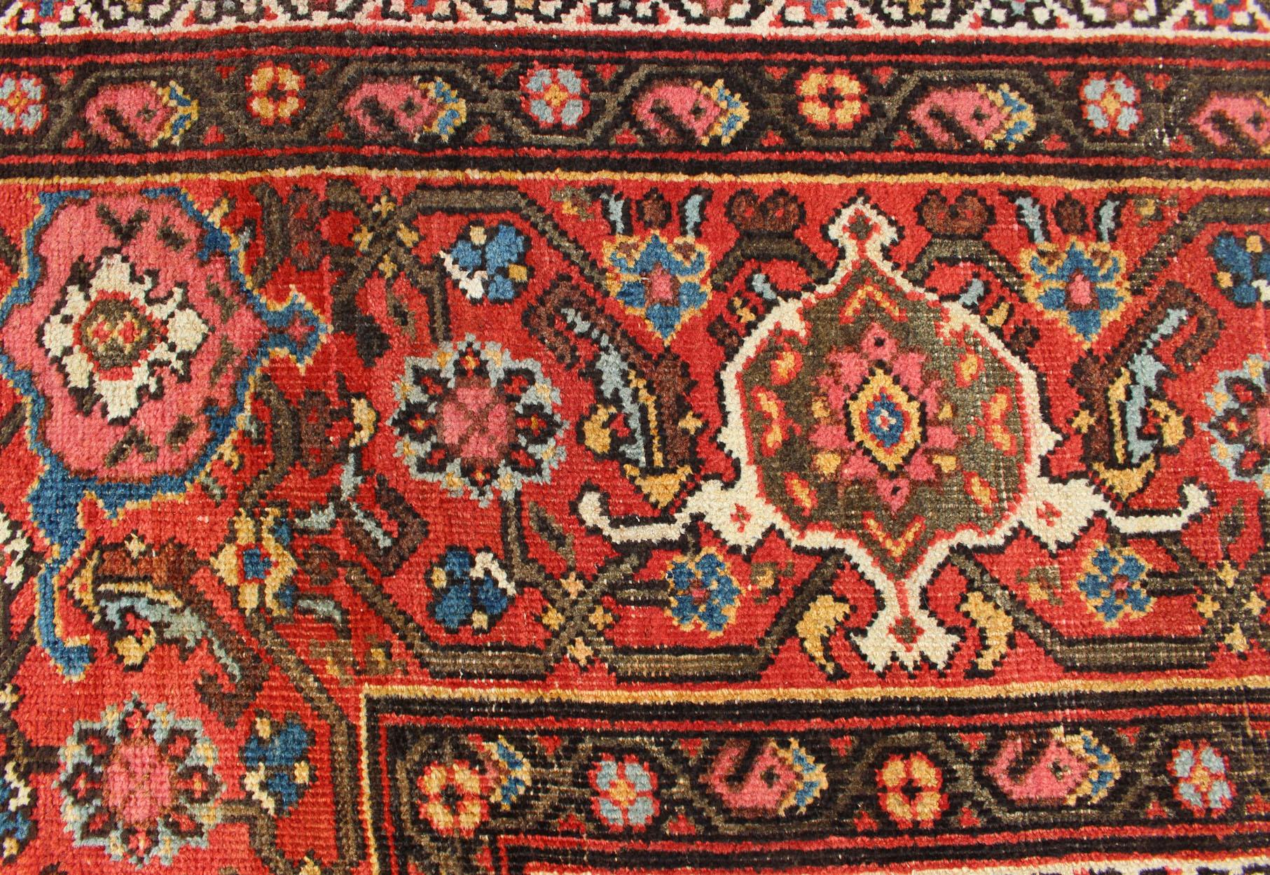 Very Long Persian Sultanabad Rug with Herati Design in Dark Blue and Red 10