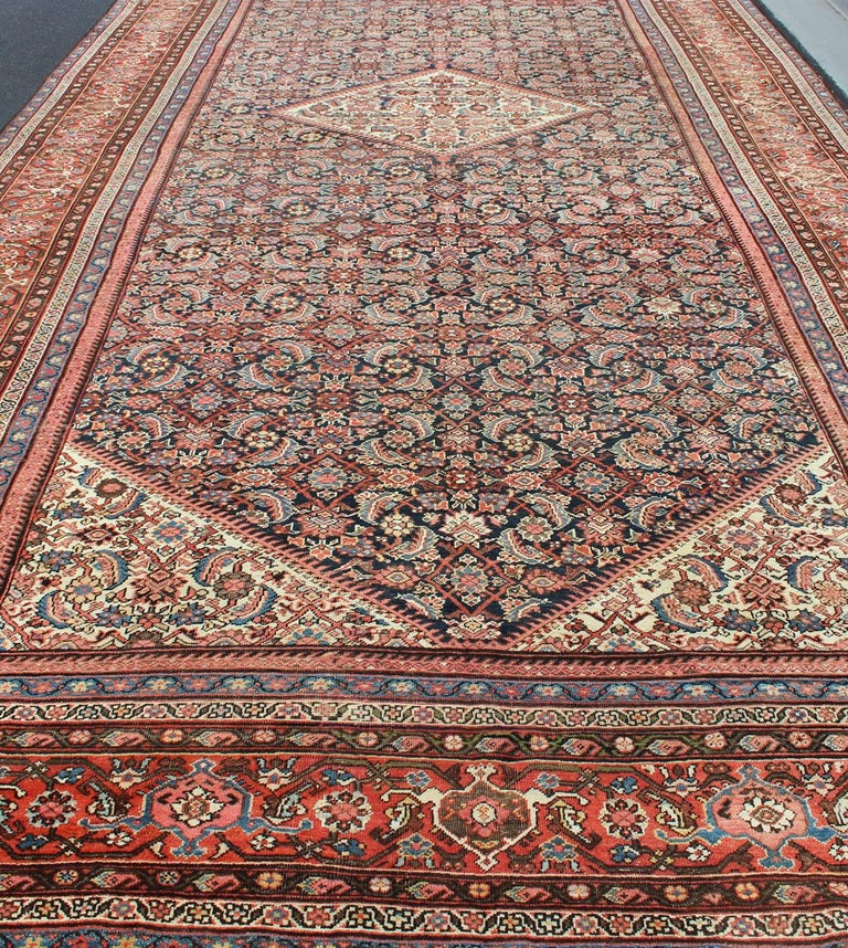 Very Long Persian Sultanabad Rug with Herati Design in Dark Blue and ...