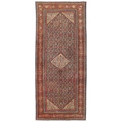 Very Long Persian Sultanabad Rug with Herati Design in Dark Blue and Red