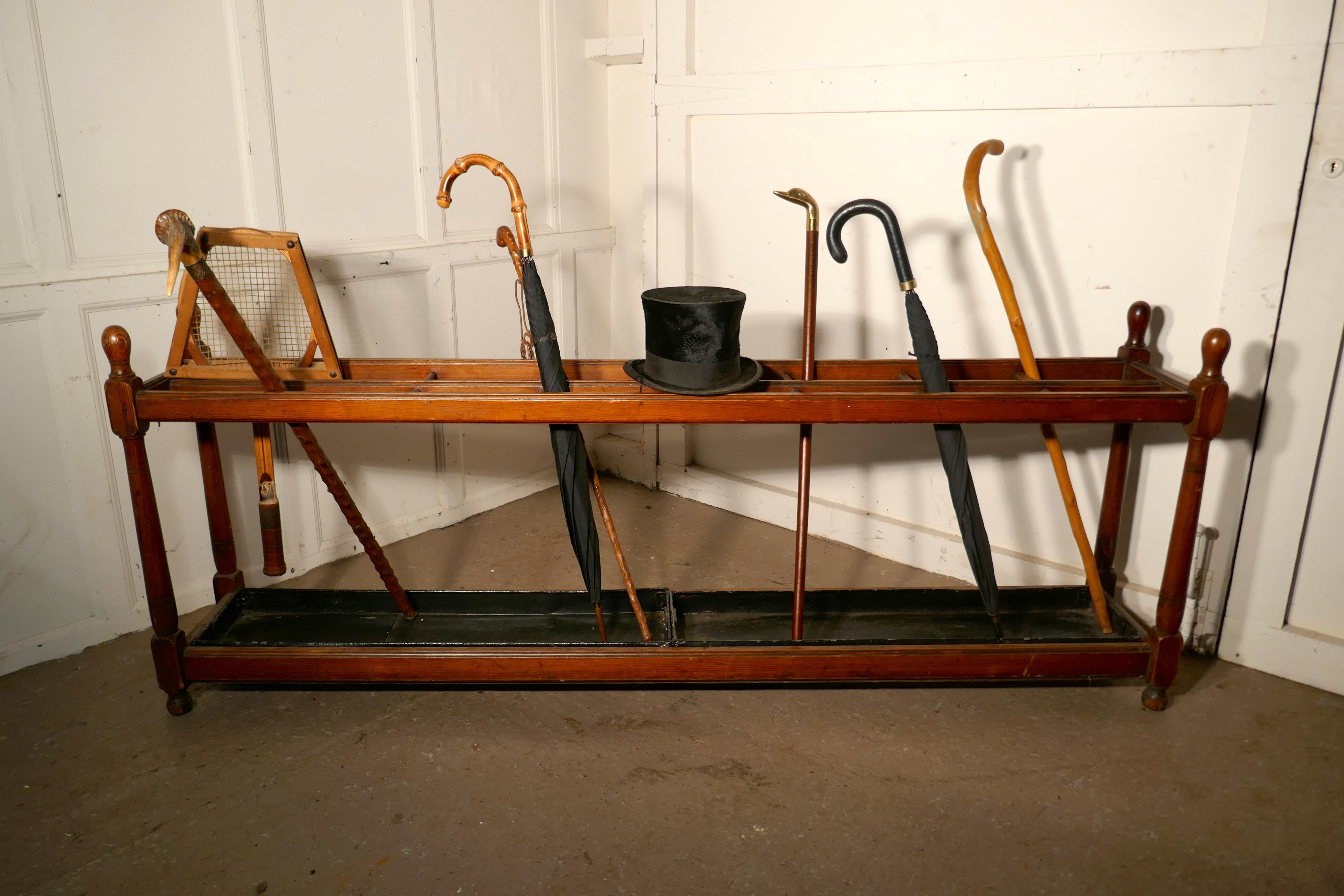 Very Long Pitch Pine Stick or Umbrella Hall Stand For Sale 2